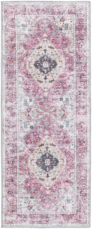 Trillium · Medallion Washable Rug, coral and ivory