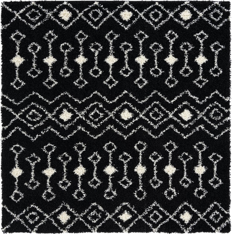 7' 10 x 7' 10 Bayley · Geometric shag rug, black and cream