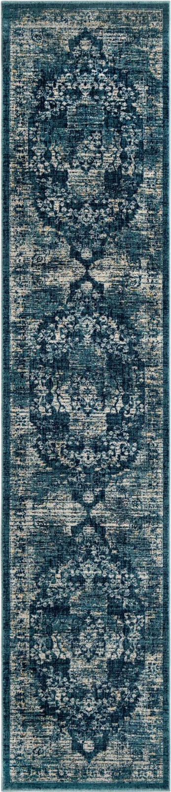 2' 7 x 12' Fanshawe · Medallion rug, navy and beige