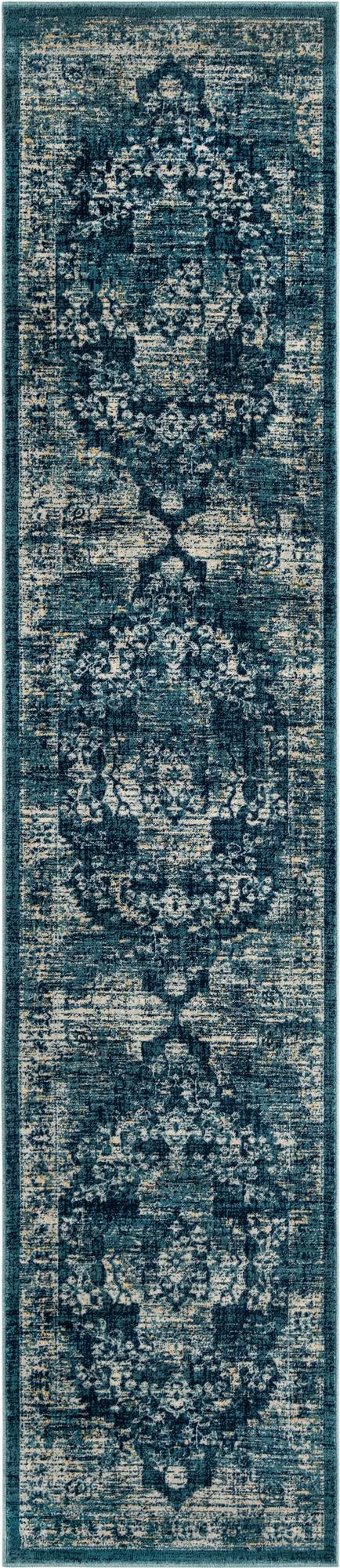 2' 7 x 12' Fanshawe · Medallion rug, navy and beige