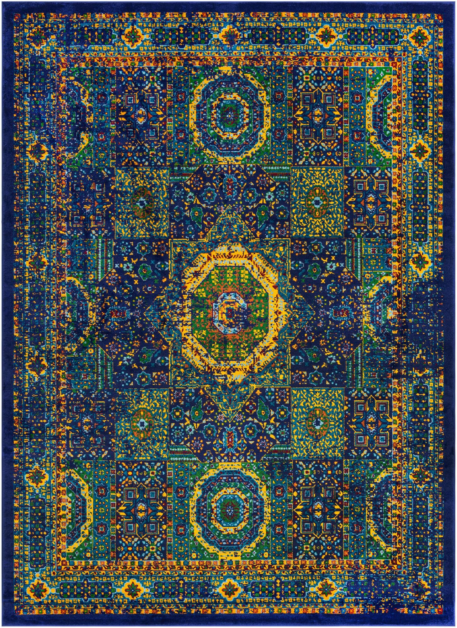 9' x 12' Millstone · Border rug, navy
