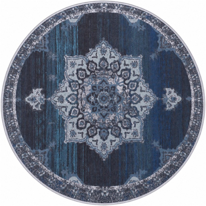 8' x 8' Rideout · Medallion rug, navy and light blue