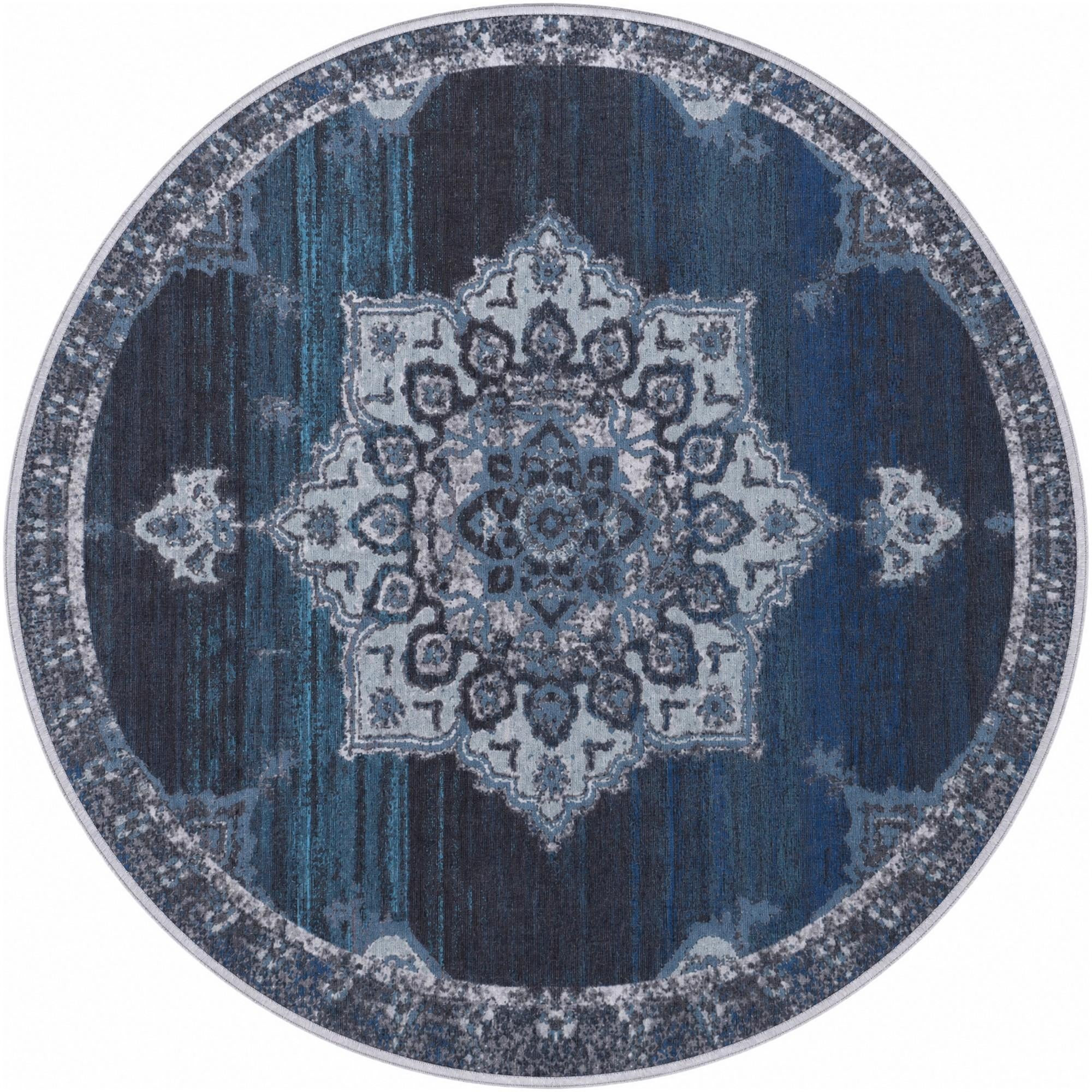 8' x 8' Rideout · Medallion rug, navy and light blue