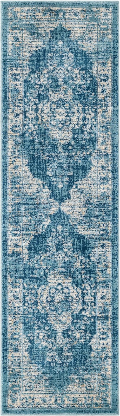 2' x 5' Fanshawe · Medallion rug, navy and beige