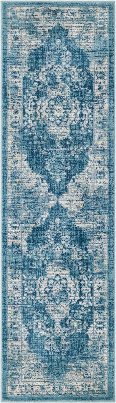 2' x 5' Fanshawe · Medallion rug, navy and beige
