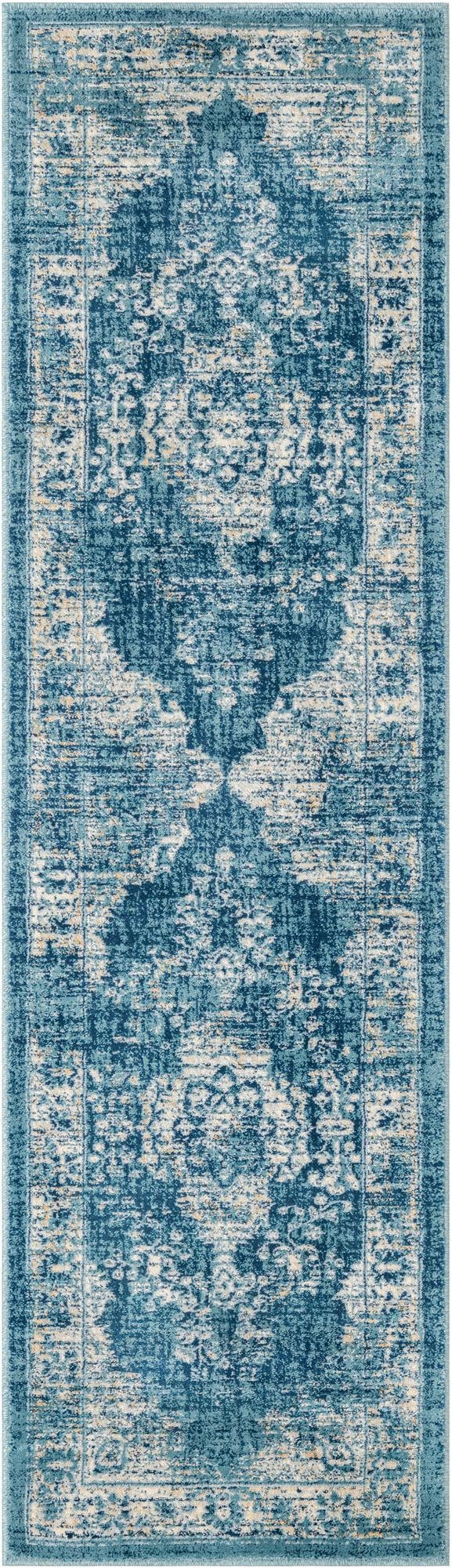2' x 5' Fanshawe · Medallion rug, navy and beige