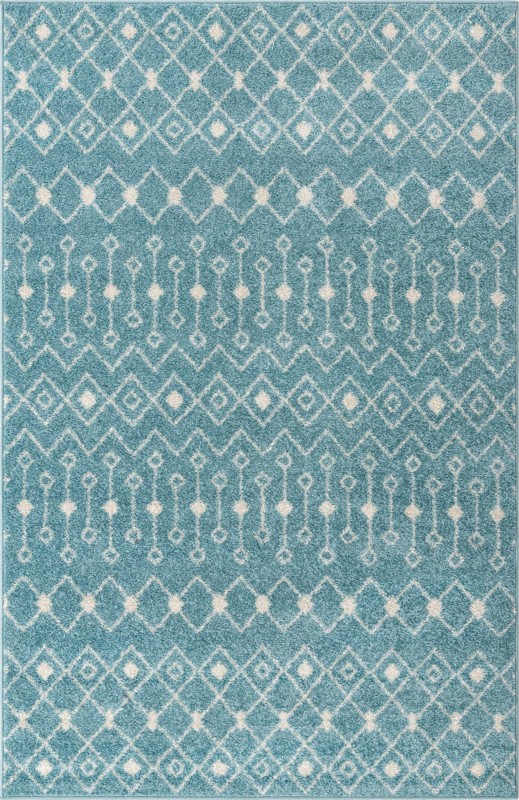 5' 3 x 8' Boswell · Geometric trellis rug, aqua and ivory