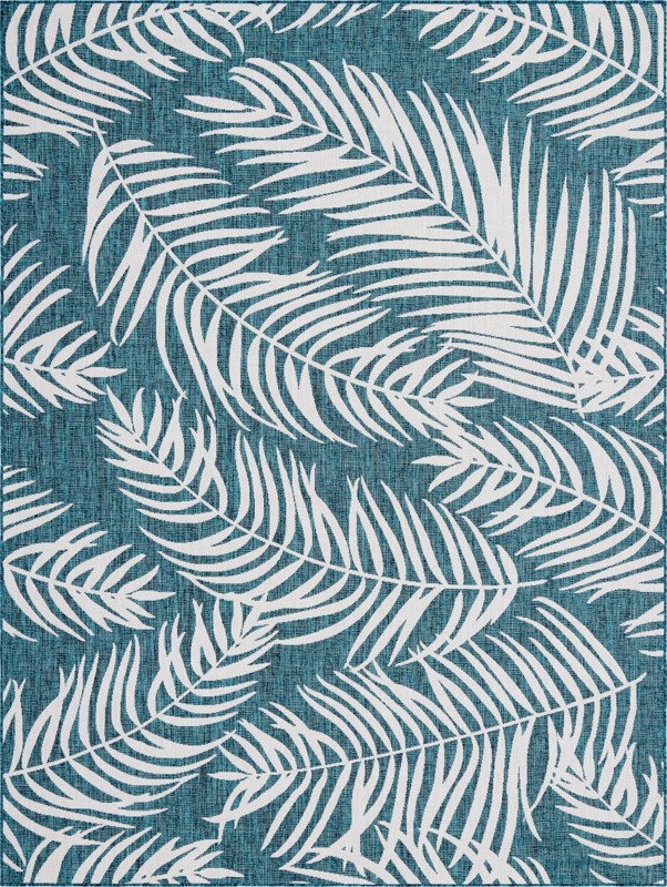 9' x 12' Moody · Floral / botanical Outdoor Rug, teal