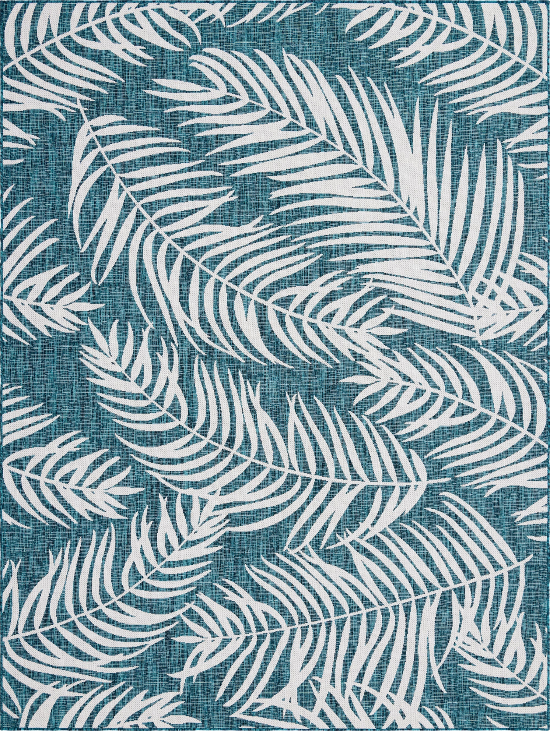 9' x 12' Moody · Floral / botanical Outdoor Rug, teal