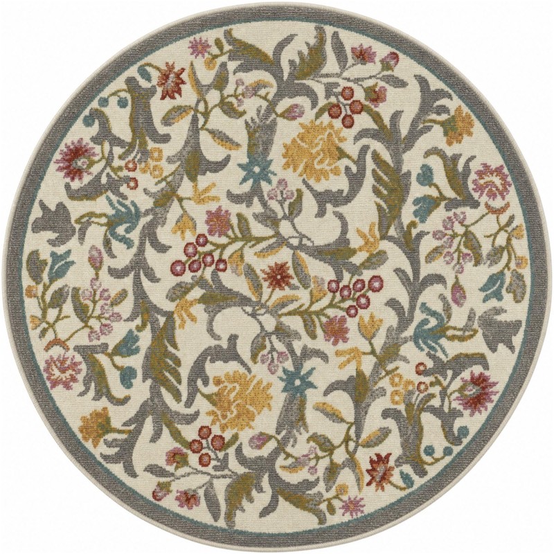 3' 3 x 3' 3 Draper · Floral rug, ivory and multi