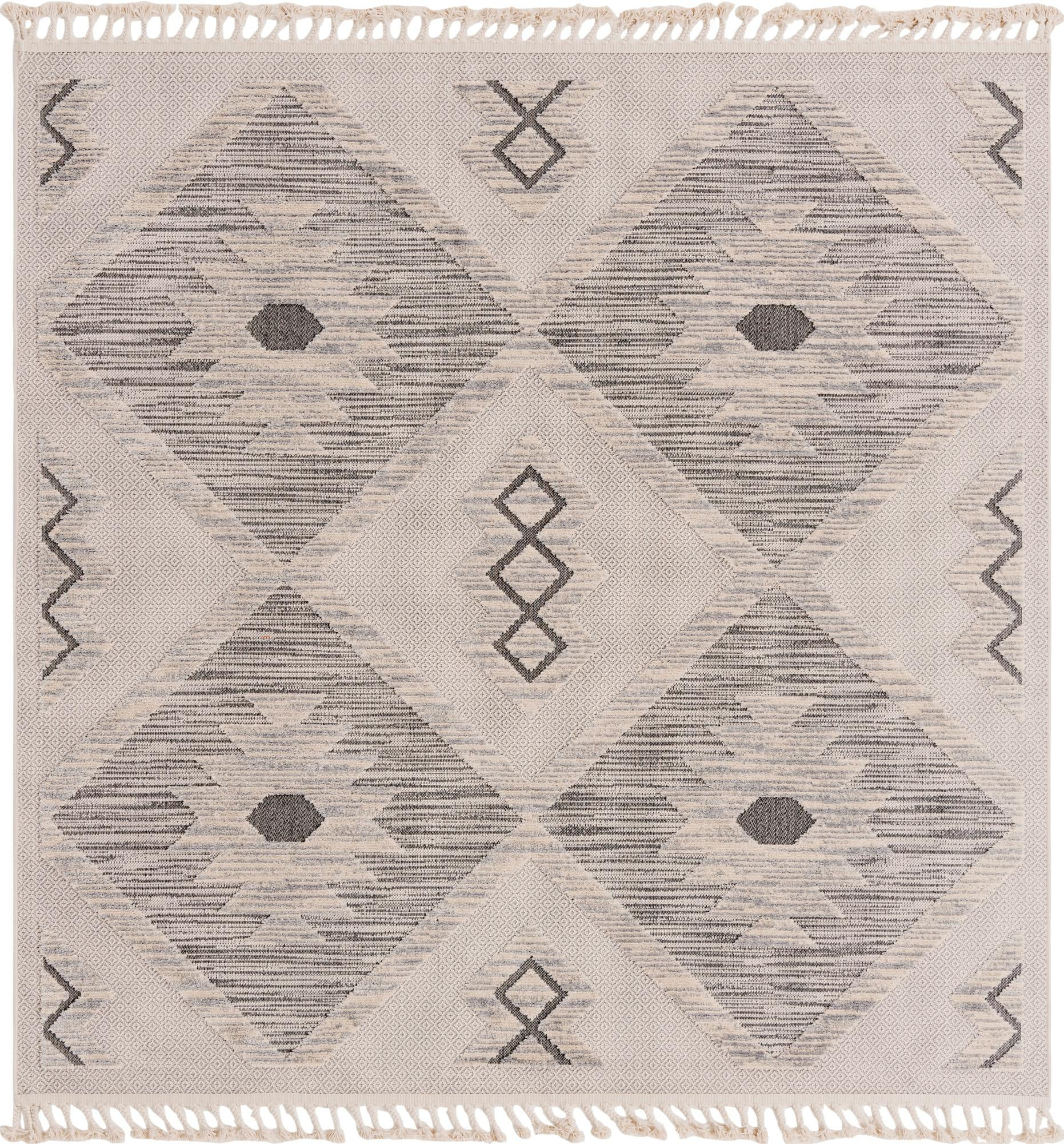 7' 10 x 7' 10 Fletcher · Geometric diamond rug, beige and gray