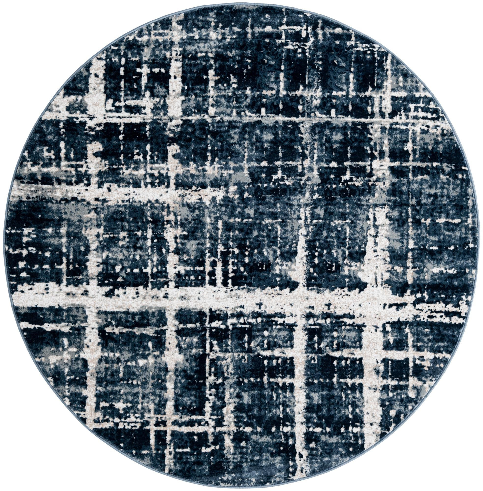 5' 3 x 5' 3 Maplewood · Abstract plaid rug, navy and beige