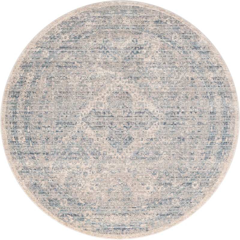 5' x 5' Harbin · Distressed medallion rug, blue and gray