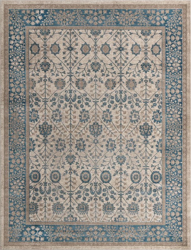 10' x 13' Redmond · Lattice floral rug, cream and blue