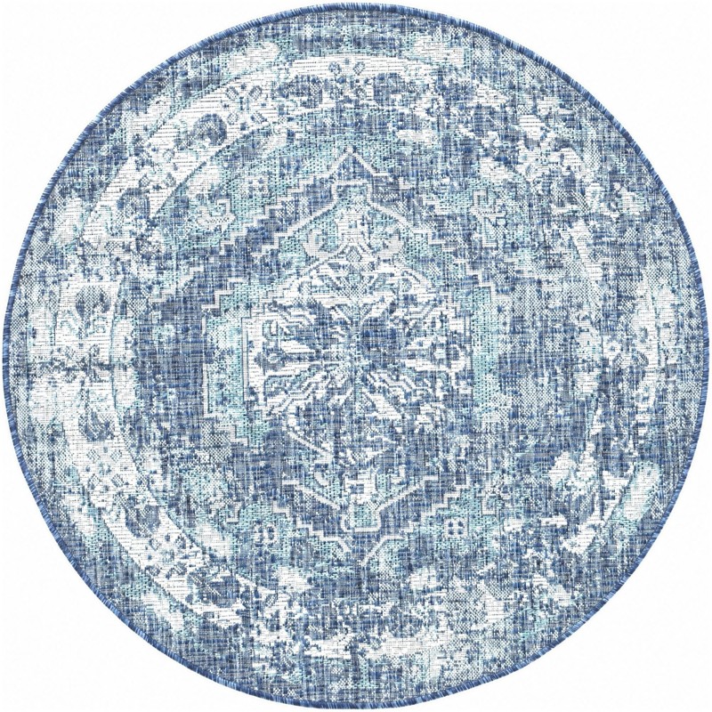 4' x 4' Wylie · Distressed medallion Outdoor Rug, shades of blue