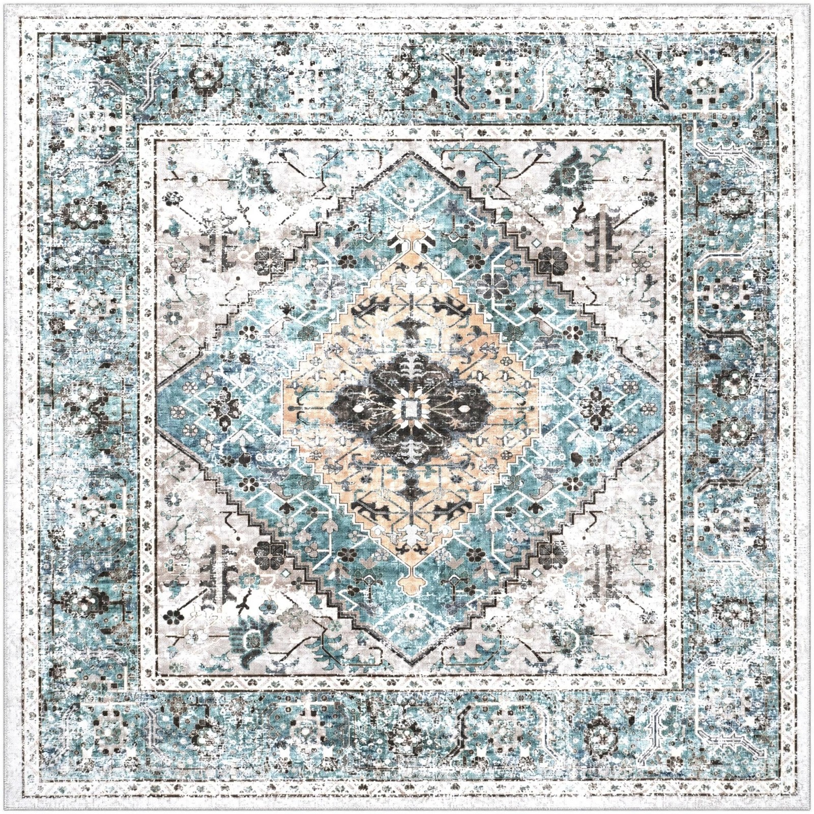 9' 10 x 9' 10 Trillium · Border rug, seaglass