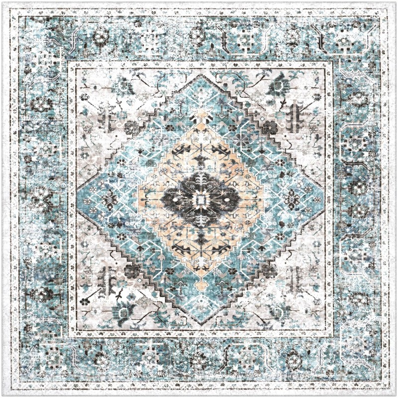 9' 10 x 9' 10 Trillium · Border rug, seaglass