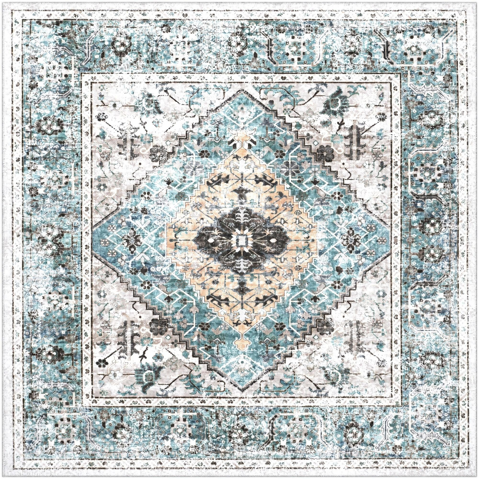 9' 10 x 9' 10 Trillium · Border rug, seaglass
