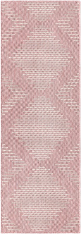 Harlow · Geometric diamond Outdoor Rug, pink and ivory