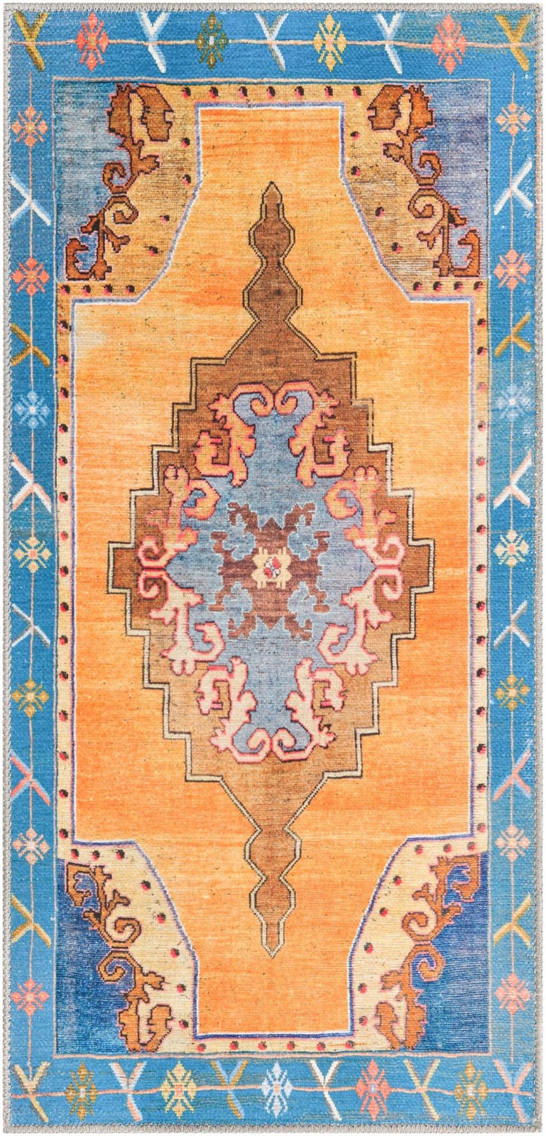 2' x 4' Sanderson · Medallion Washable Rug, orange and blue