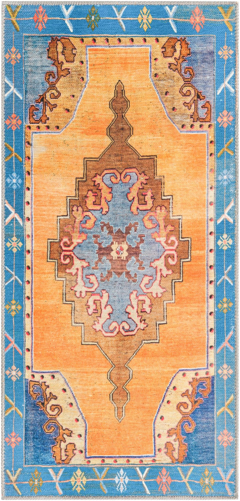 2' x 4' Sanderson · Medallion Washable Rug, orange and blue