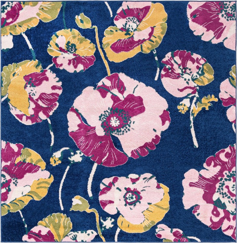 7' 10 x 7' 10 Hyland · Floral rug, navy and pink