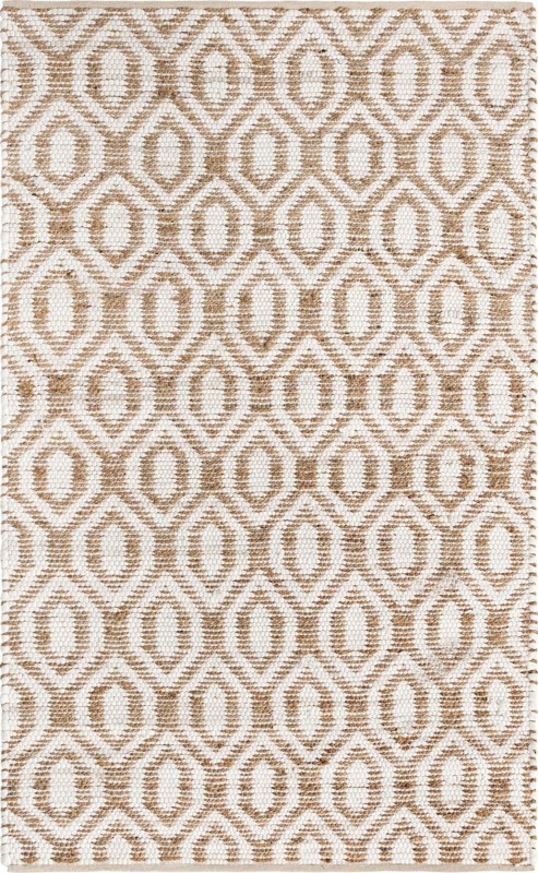 5' 1 x 8' Hops · Geometric diamond Chindi Rug, white and natural