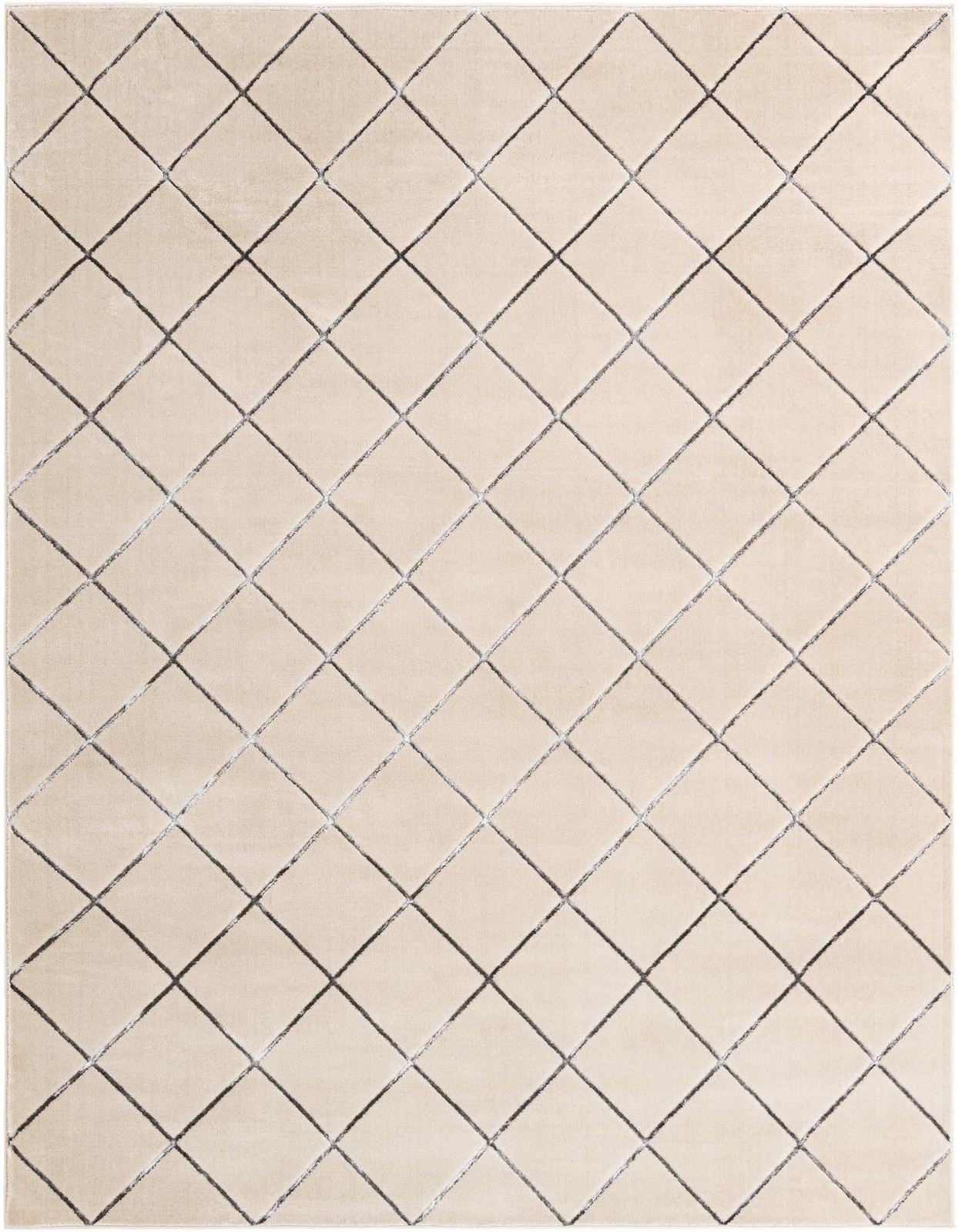 7' 10 x 10' Gilchrist · Diamond lattice rug, ivory and grey