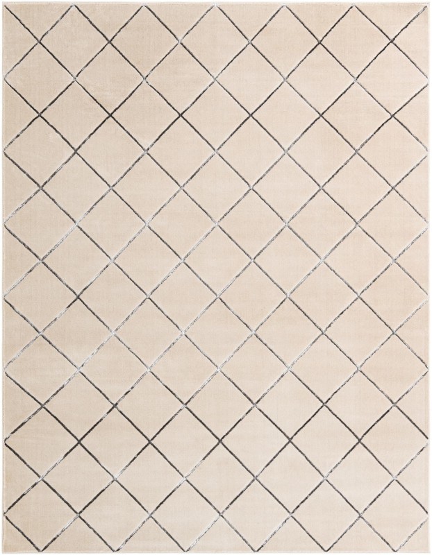 7' 10 x 10' Gilchrist · Diamond lattice rug, ivory and grey