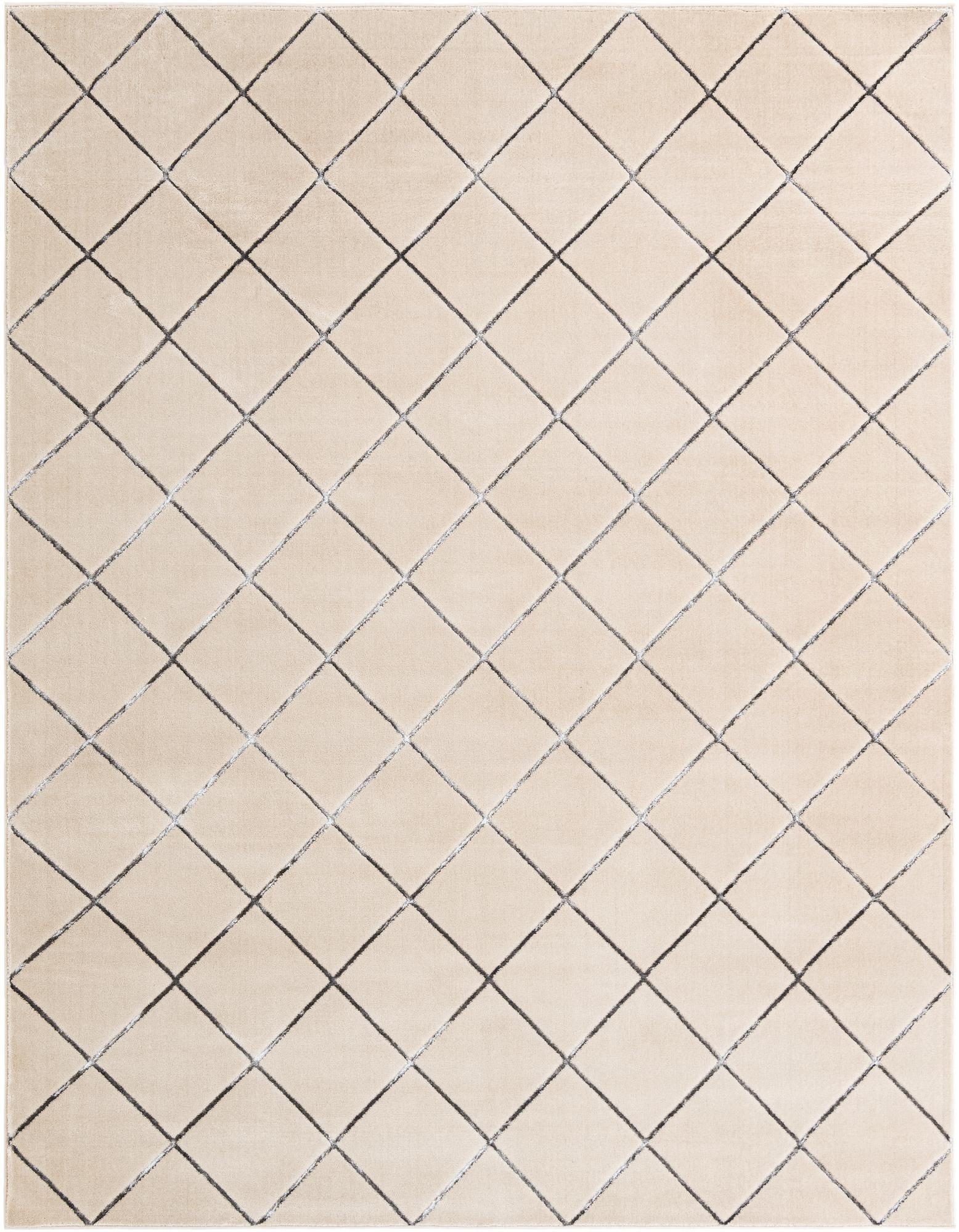 7' 10 x 10' Gilchrist · Diamond lattice rug, ivory and grey