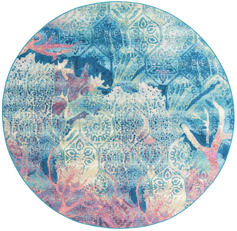 7' 10 x 7' 10 Lomax · Coral abstract Outdoor Rug, blue and pink