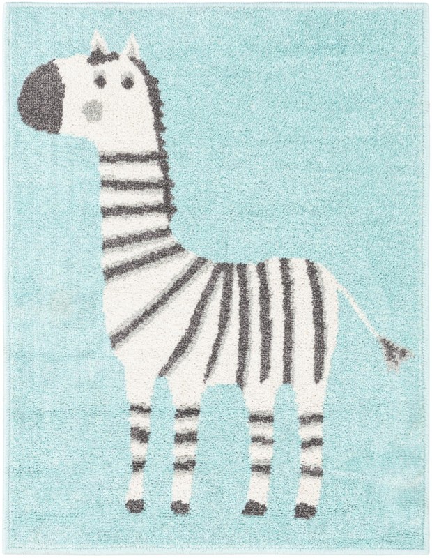 2' 2 x 2' 11 Ireton · Zebra rug, teal and ivory