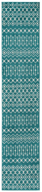 2' 7 x 12' Boswell · Geometric trellis rug, turquoise and ivory