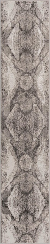 2' x 9' 10 Blakemore · Abstract medallion rug, gray and ivory