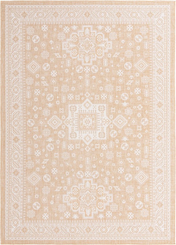 10' x 14' Bellamy · Geometric medallion Outdoor Rug, natural and ivory