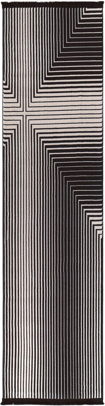 2' x 8' Riggs · Geometric lines rug, black and white
