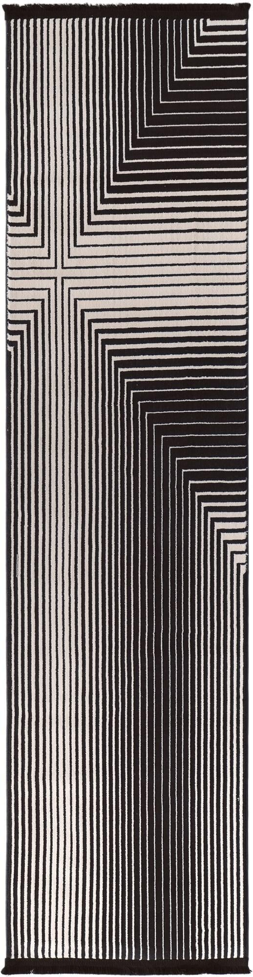 2' x 8' Riggs · Geometric lines rug, black and white
