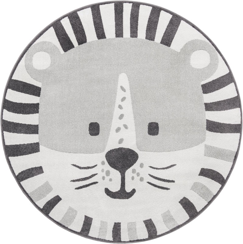 7' 10 x 7' 10 Lindell · Tiger face rug, gray and ivory