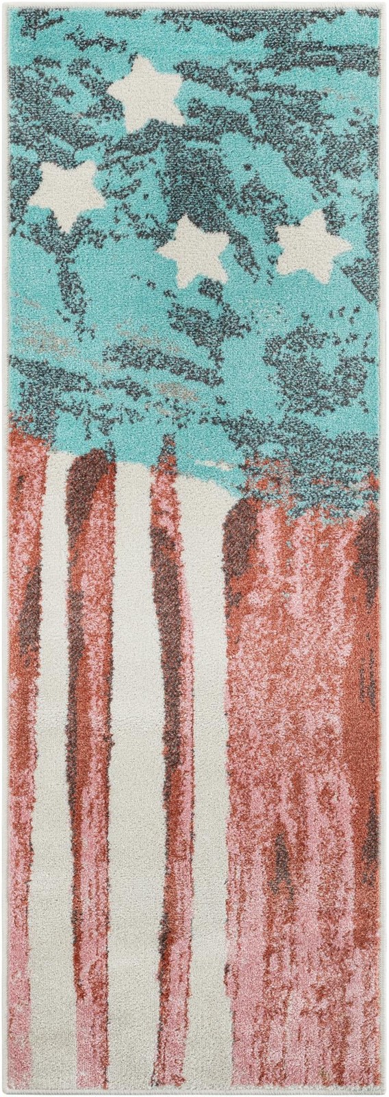 2' 2 x 6' 1 Venables · Striped rug, red and blue