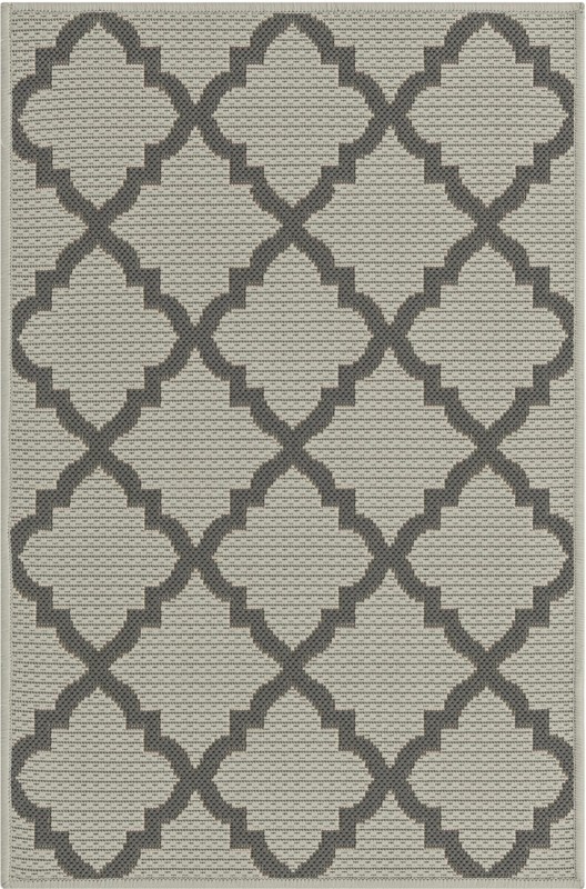 2' 2 x 3' Fanshawe · Geometric trellis Outdoor Rug, gray and silver