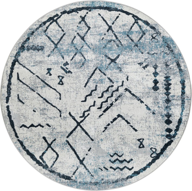 5' 3 x 5' 3 Platt · Tribal geometric Washable Rug, blue and ivory