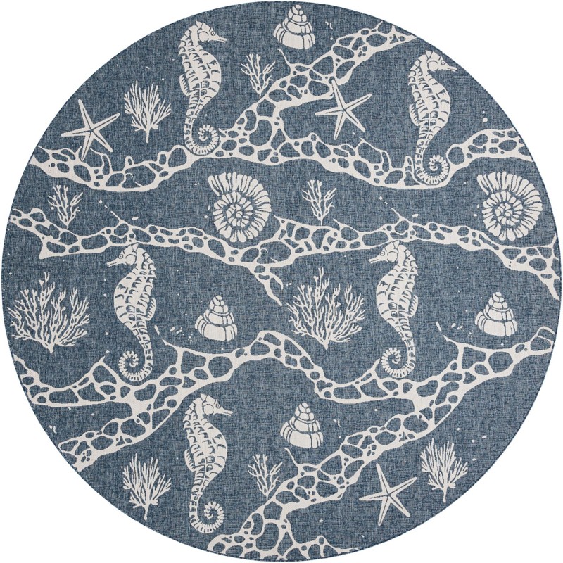 12' x 12' Daly · Coastal Outdoor Rug, navy and ivory