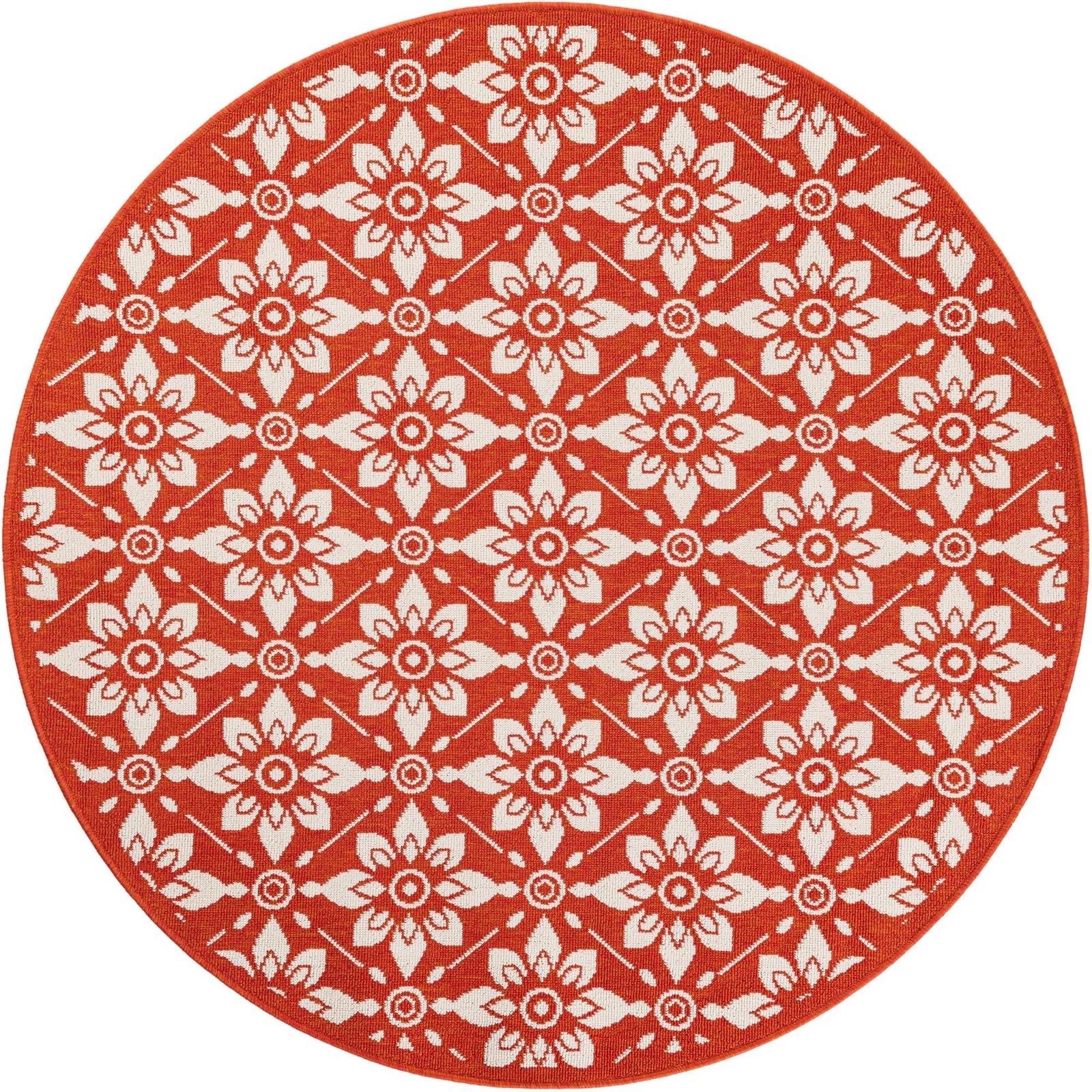 5' x 5' Selwyn · Floral trellis Outdoor Rug, rust and ivory