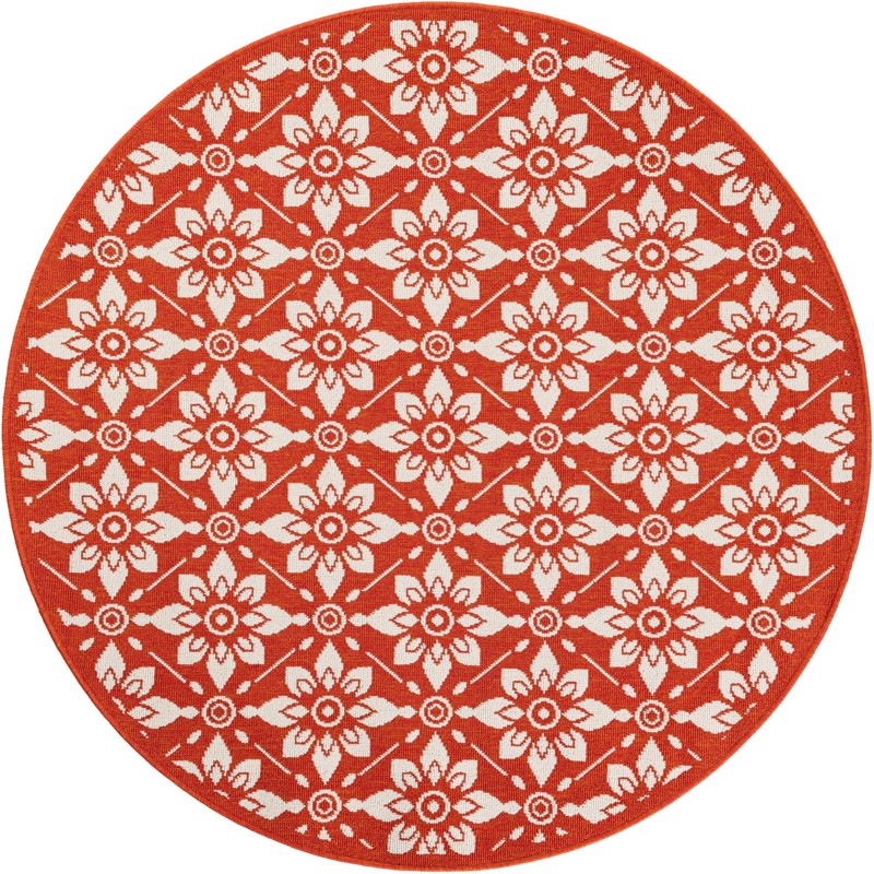 5' x 5' Selwyn · Floral trellis Outdoor Rug, rust and ivory