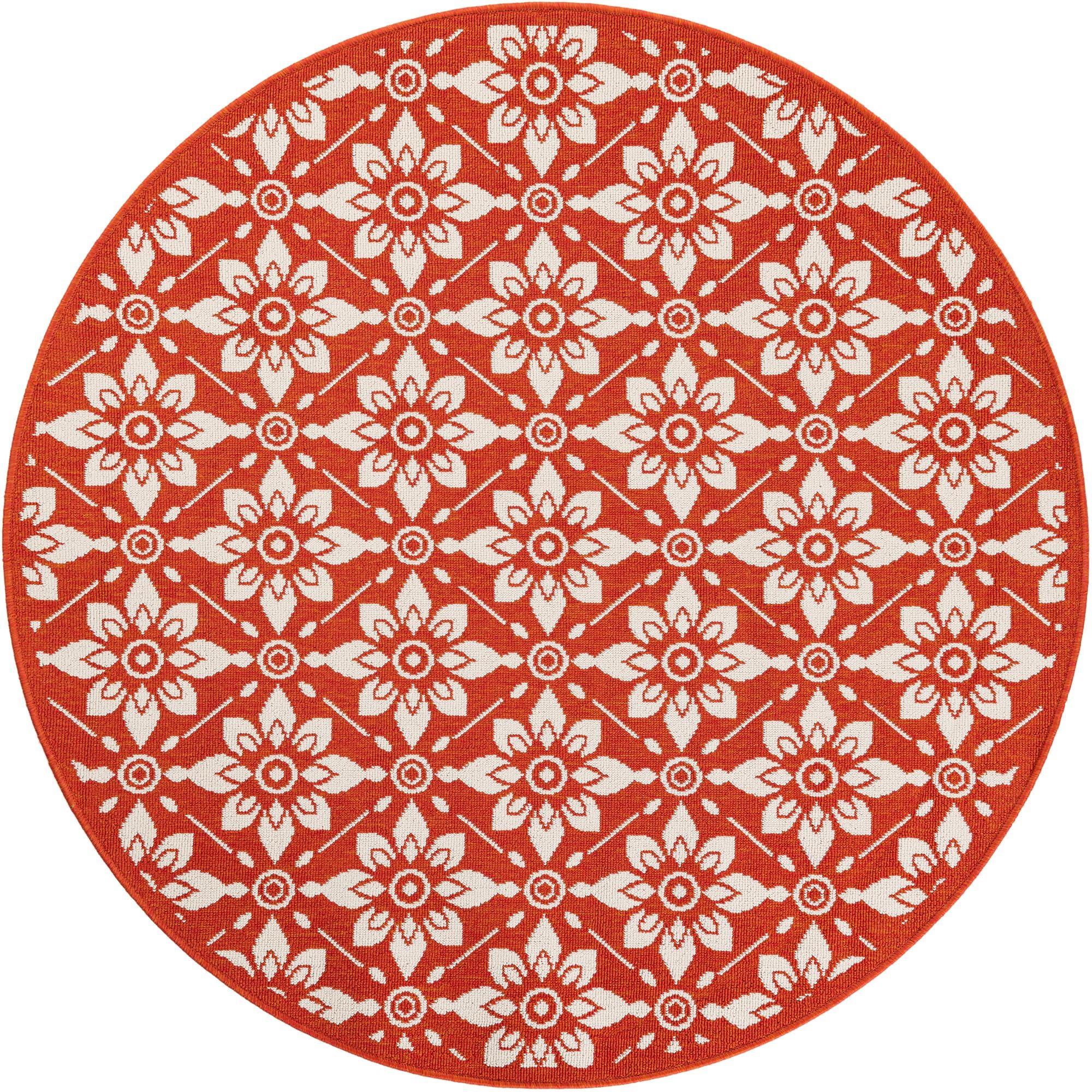 5' x 5' Selwyn · Floral trellis Outdoor Rug, rust and ivory