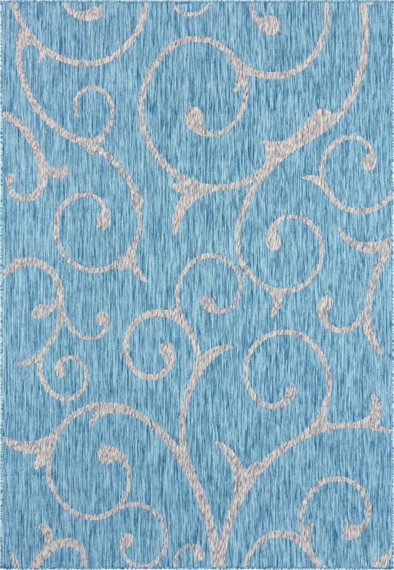 7' x 10' Shale · Floral / botanical Outdoor Rug, aqua