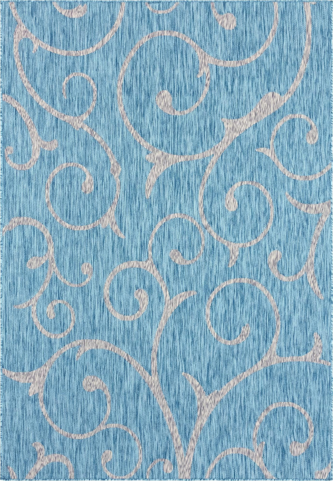 7' x 10' Shale · Floral / botanical Outdoor Rug, aqua