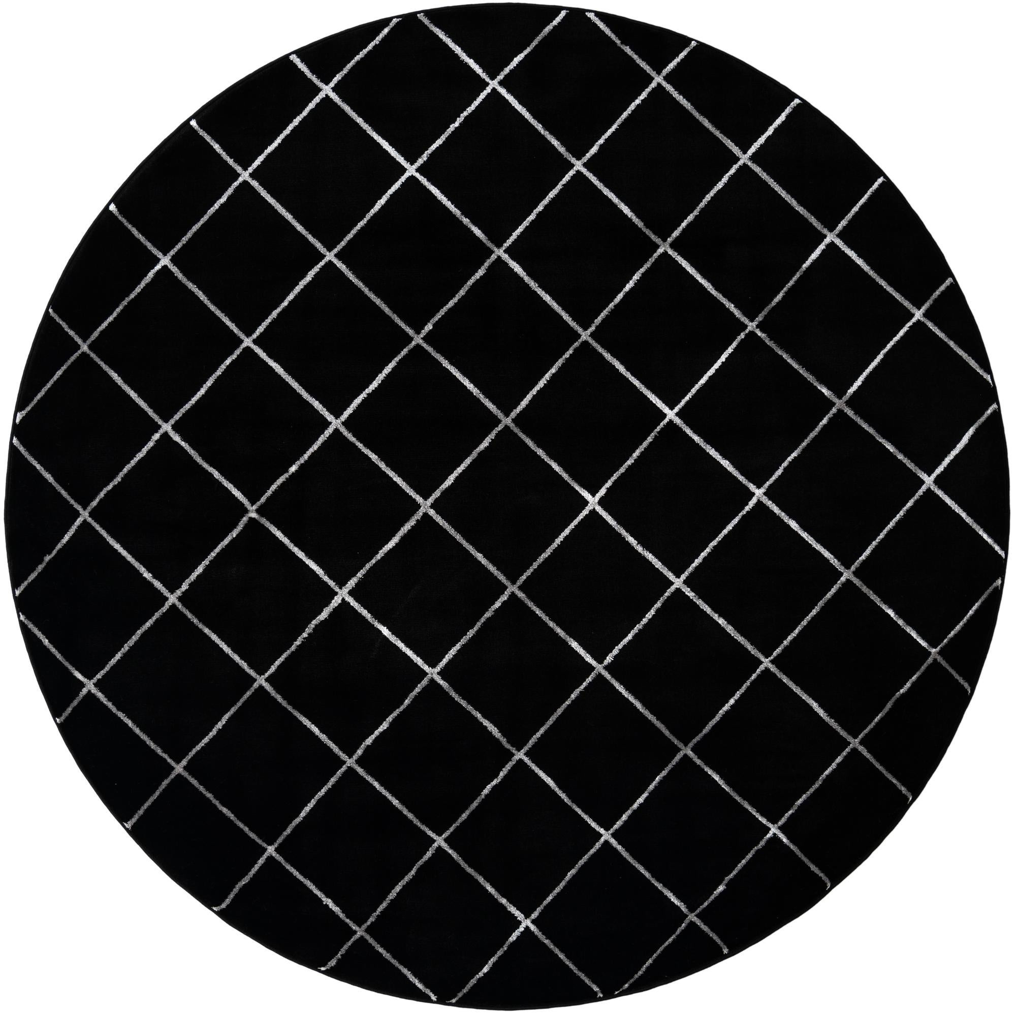 7' 10 x 7' 10 Gilchrist · Diamond rug, black and silver