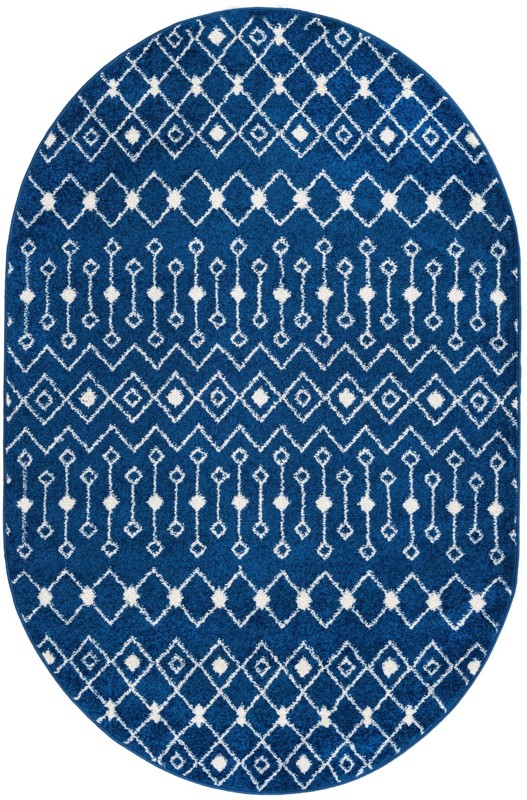 5' 3 x 8' Boswell · Geometric trellis rug, navy and ivory