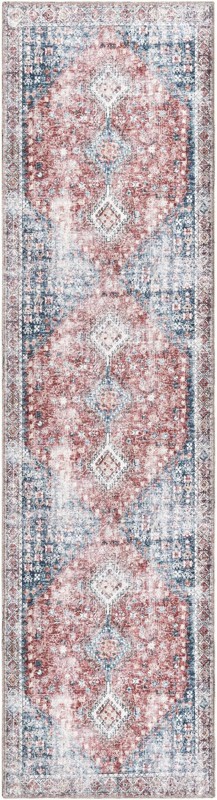 2' 7 x 10' Hodges · Border rug, red and navy blue